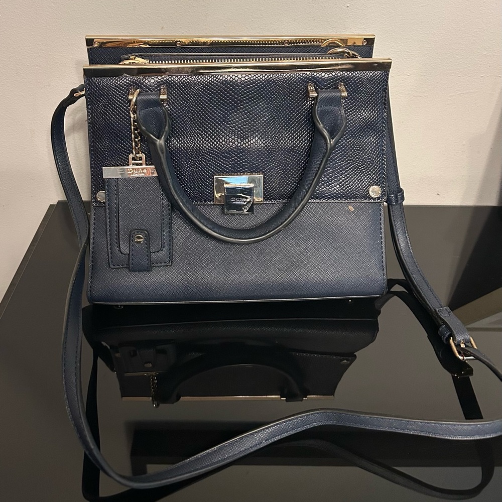 Dune London Navy Satchel with Gold Hardware and Detachable Strap